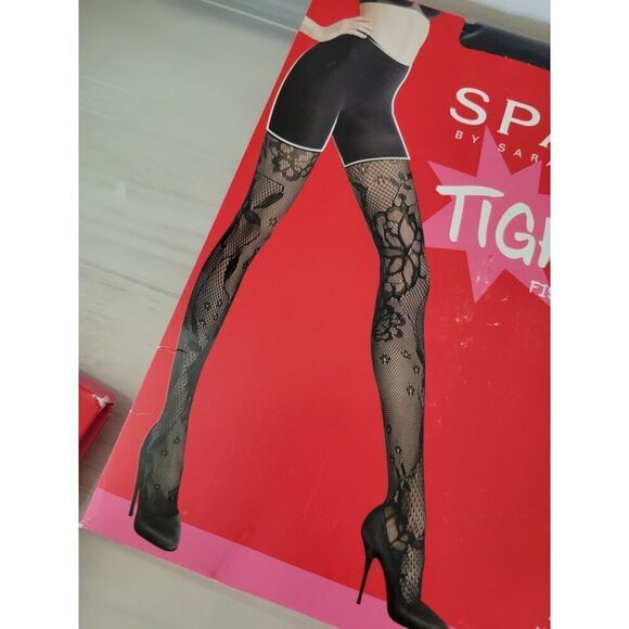 Spanx Sara Blakely All Day Shaping Fishnet Floral Tights Very Black A Stocking B - Picture 2 of 5